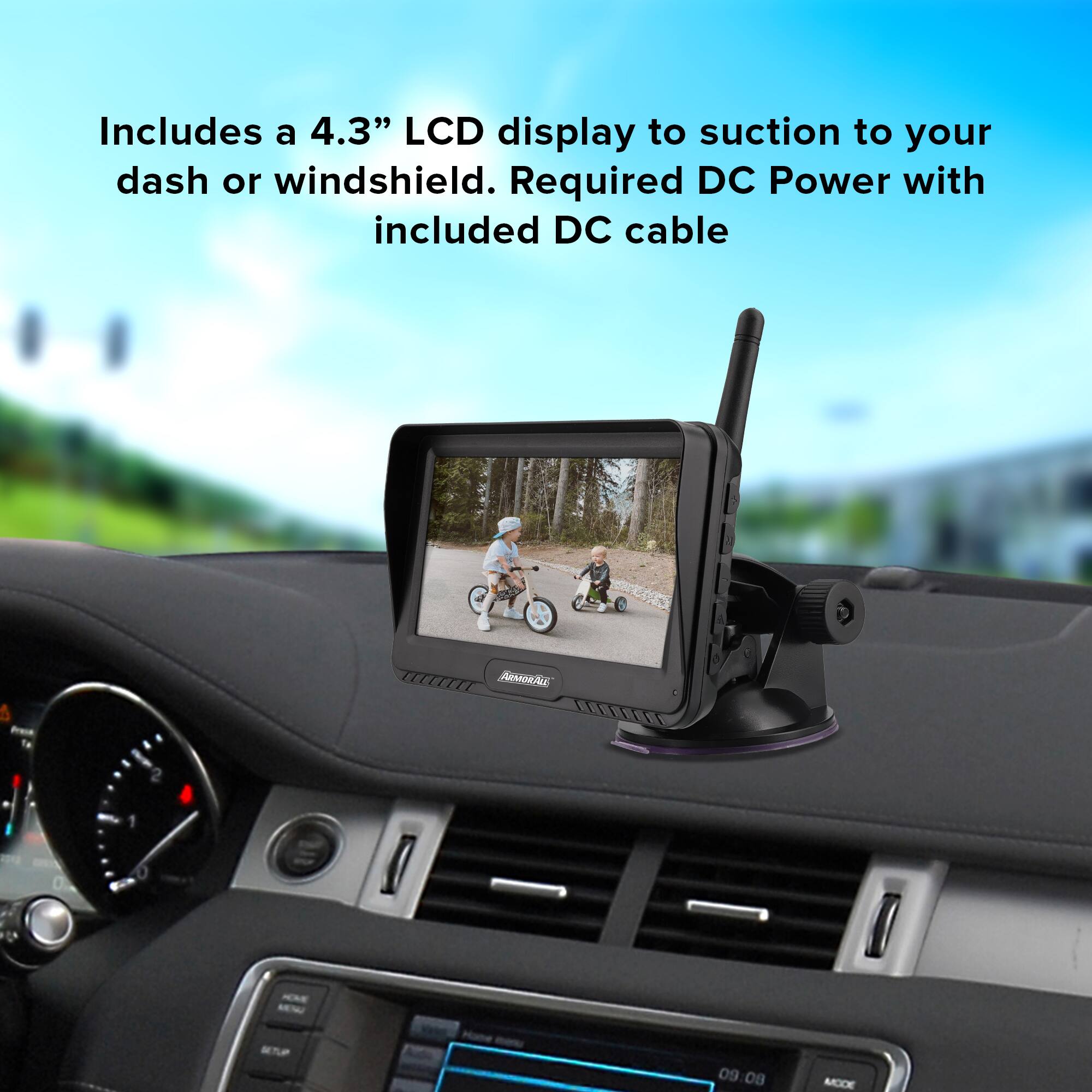 Includes a 4.3" LCD display to suction to your dash or windshield. Required DC Power with included DC cable