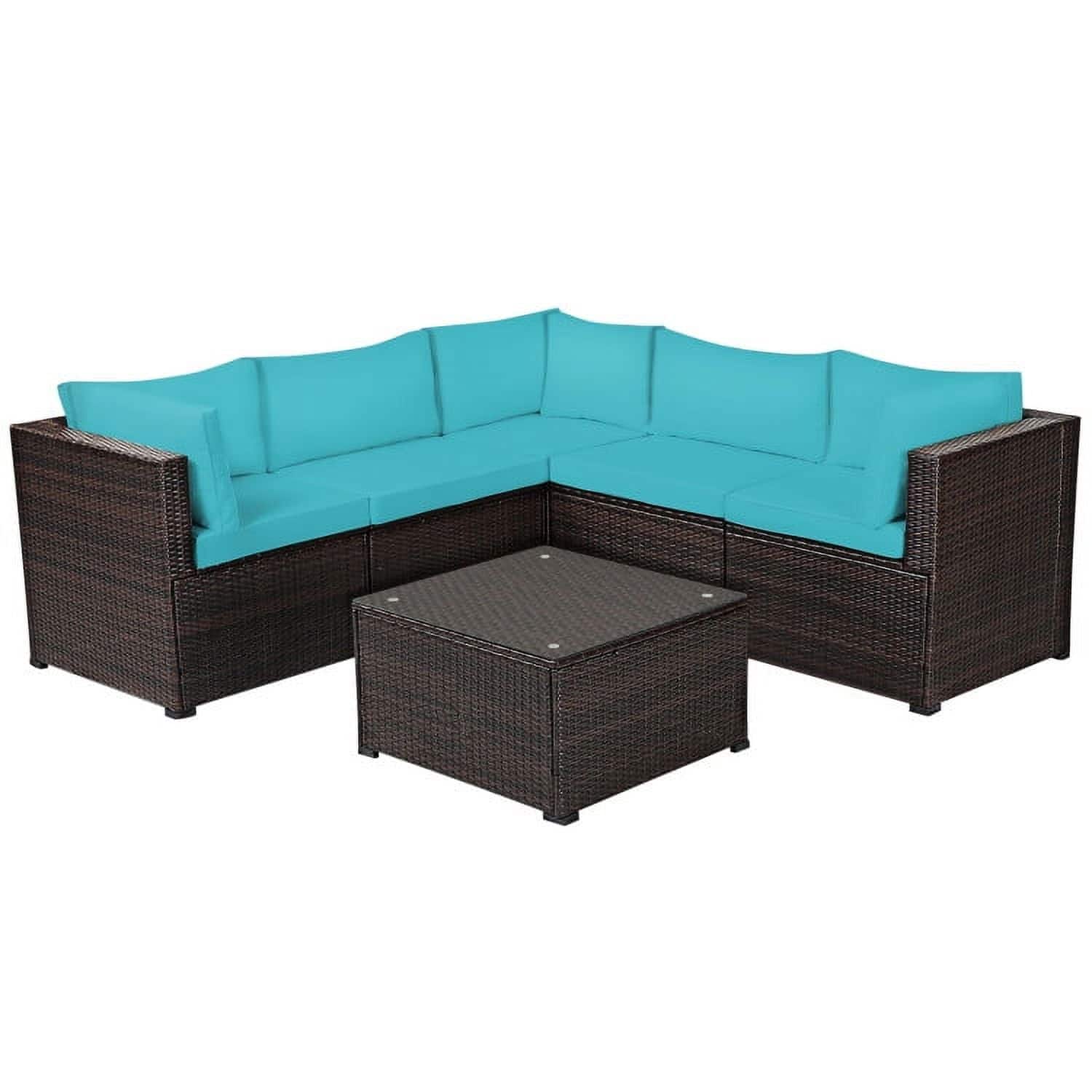 Kadyn - 6 Pcs Patio Furniture Sofa Set with Cushions for Outdoor-Turquoise, Patio Seating Conversation - Blue