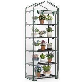 Costway - 69" x 48" x 75" Mini Greenhouse with 5 Tier Shelves, PE Cover, Roll-Up Zipper Door - White