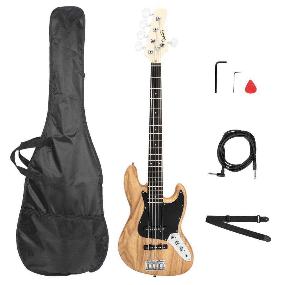 Winado - Electric 5 string bass guitar right hand basswood with bag