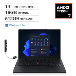 Lenovo - Thinkpad E14 Laptop 14.0 WUXGA Display (Ryzen 7 250, 16GB, 512GB SSD, AMD Radeon 780M, Win 11 Pro) w/USB Hub