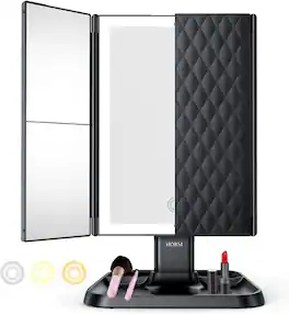 Stamp n Camp - Trifold Makeup Vanity Mirror with Lights - 3 Color Lighting Modes 72 LED, Touch Control Design, 1x/2x/3x Magnification - length 30 X width 17