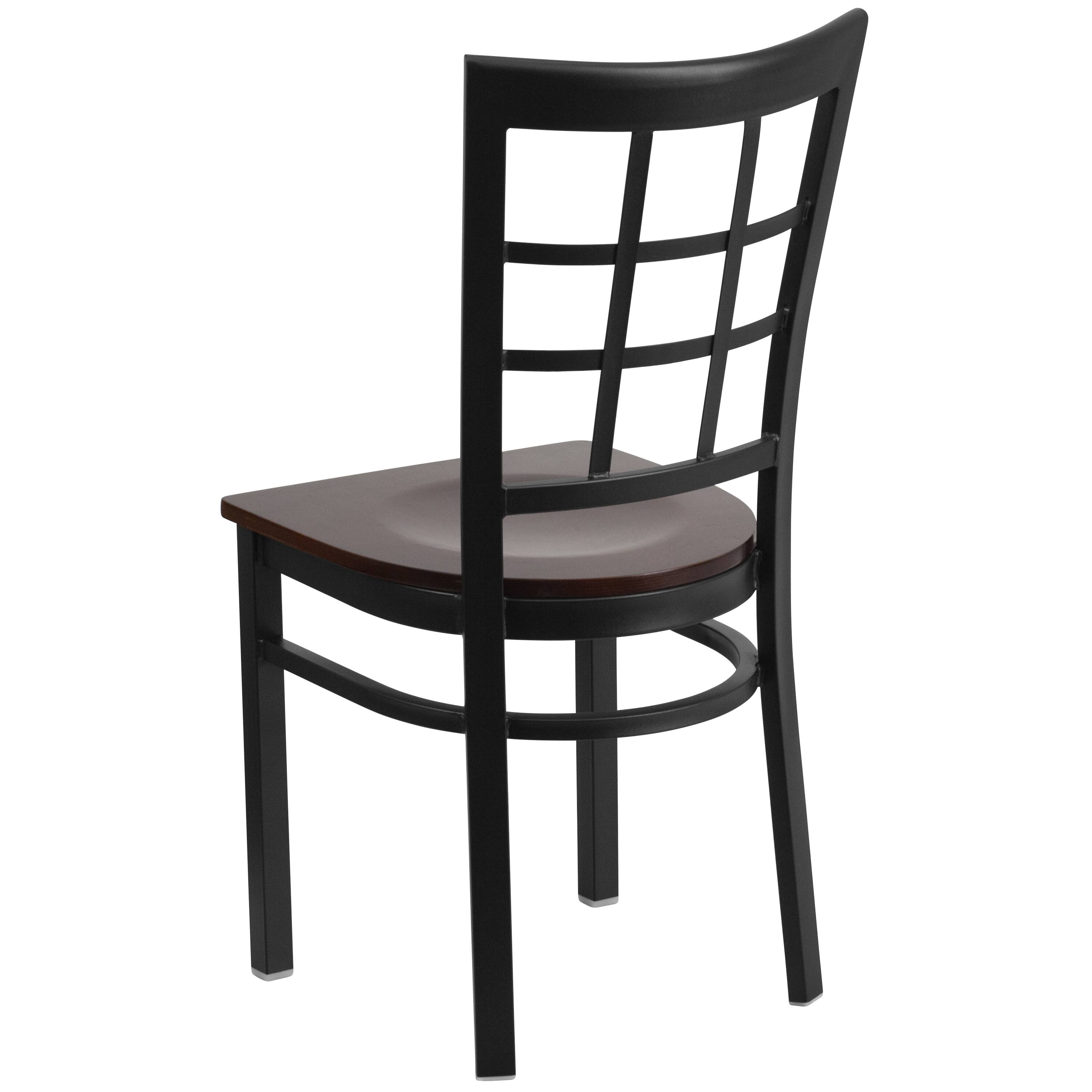 Alt View 4. Emma + Oliver - 2 Pack Window Back Metal Restaurant Chair - Walnut Wood Seat/Black Metal Frame.