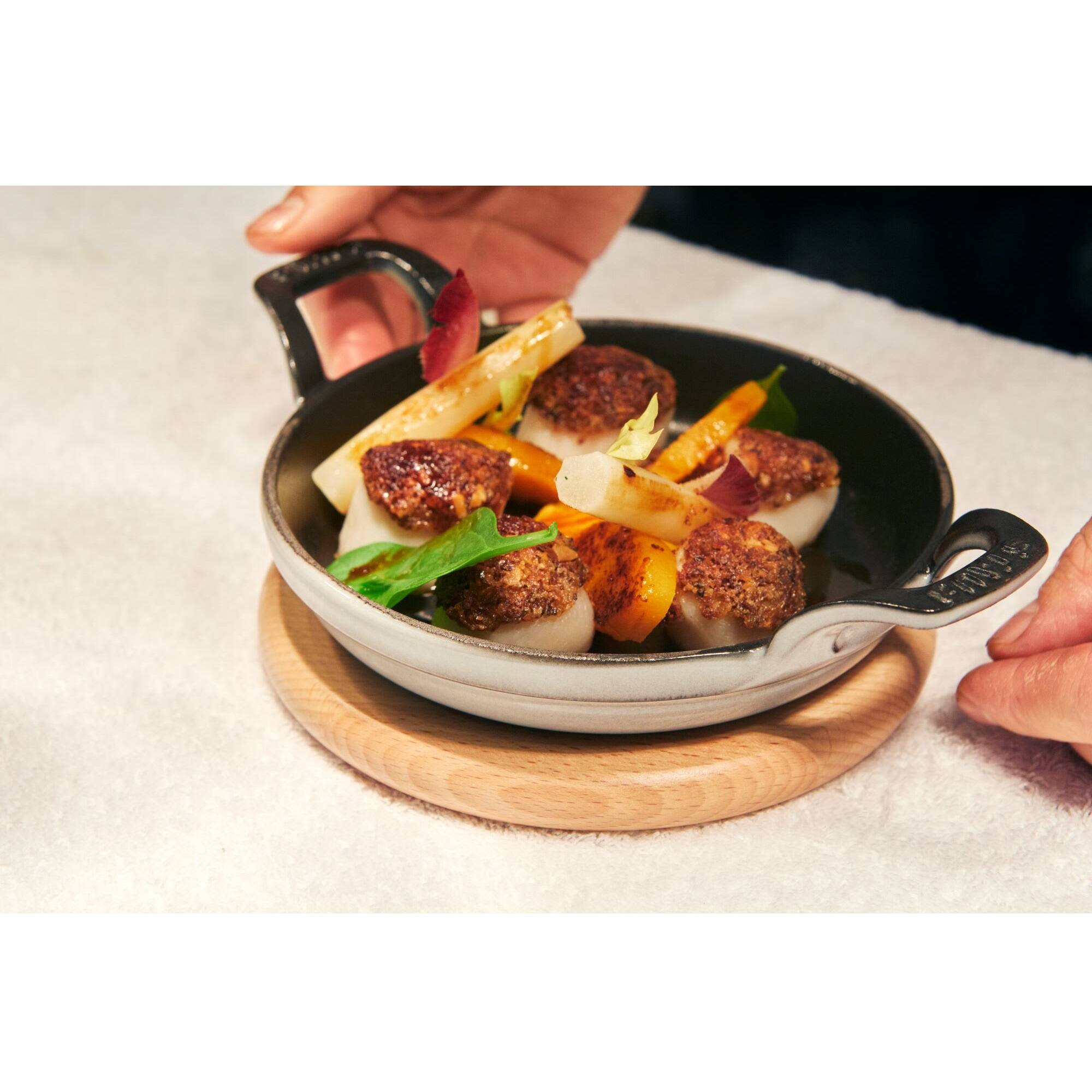 Alt View 1. Staub - Staub 6-inch Oval Magnetic Wood Trivet - Brown.