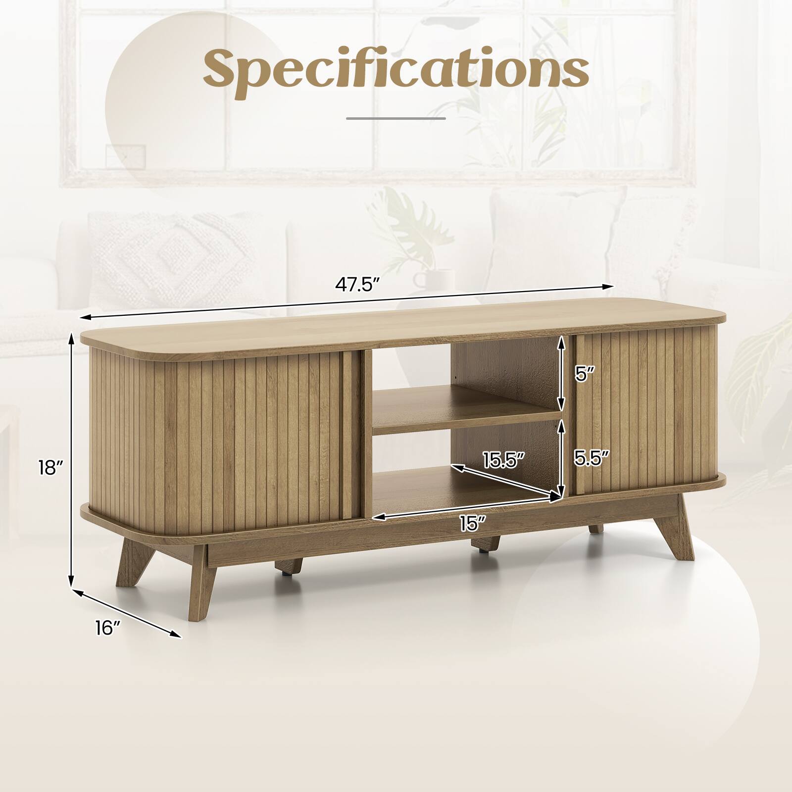 Specifications

- Length: 47.5"
- Height: 5"
- Depth: 18"
- Width: 16"
- Shelf Depth: 15"
- Shelf Height: 5.5"
- Shelf Width: 15.5"