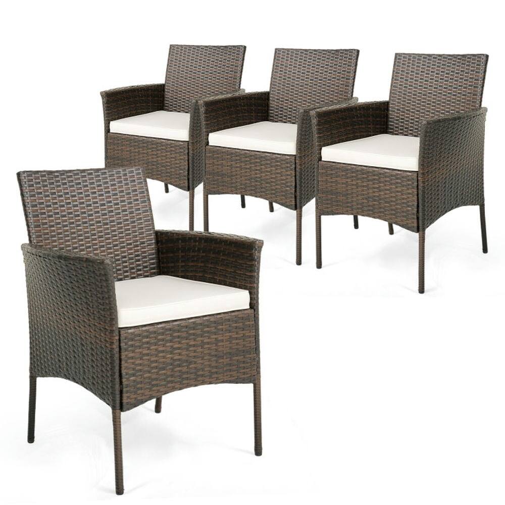 Alt View 4. Pefilos - Set of 4 Patio PE Wicker Dining Chairs with Seat Cushions and Armrests, 4 Pieces PE Wicker Dining Chairs - White.