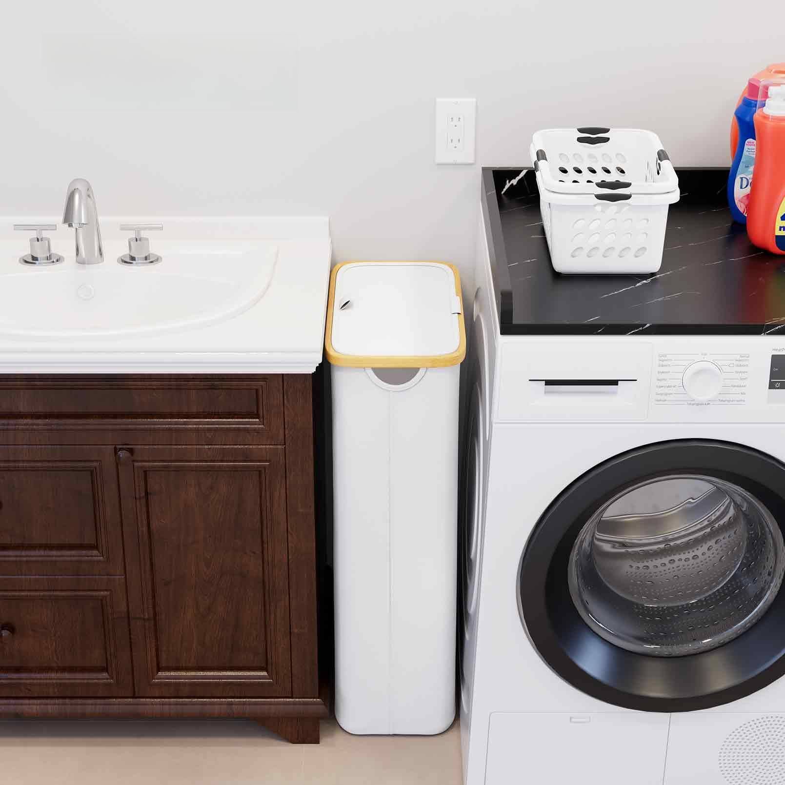 Alt View 3. Dapper Styles - Slim Laundry Hamper With Lid 65l Narrow Clothes Basket Bin Handles Skinny Tall Collapsible For Bedroom Bath... - Beige-160L 2 Section.