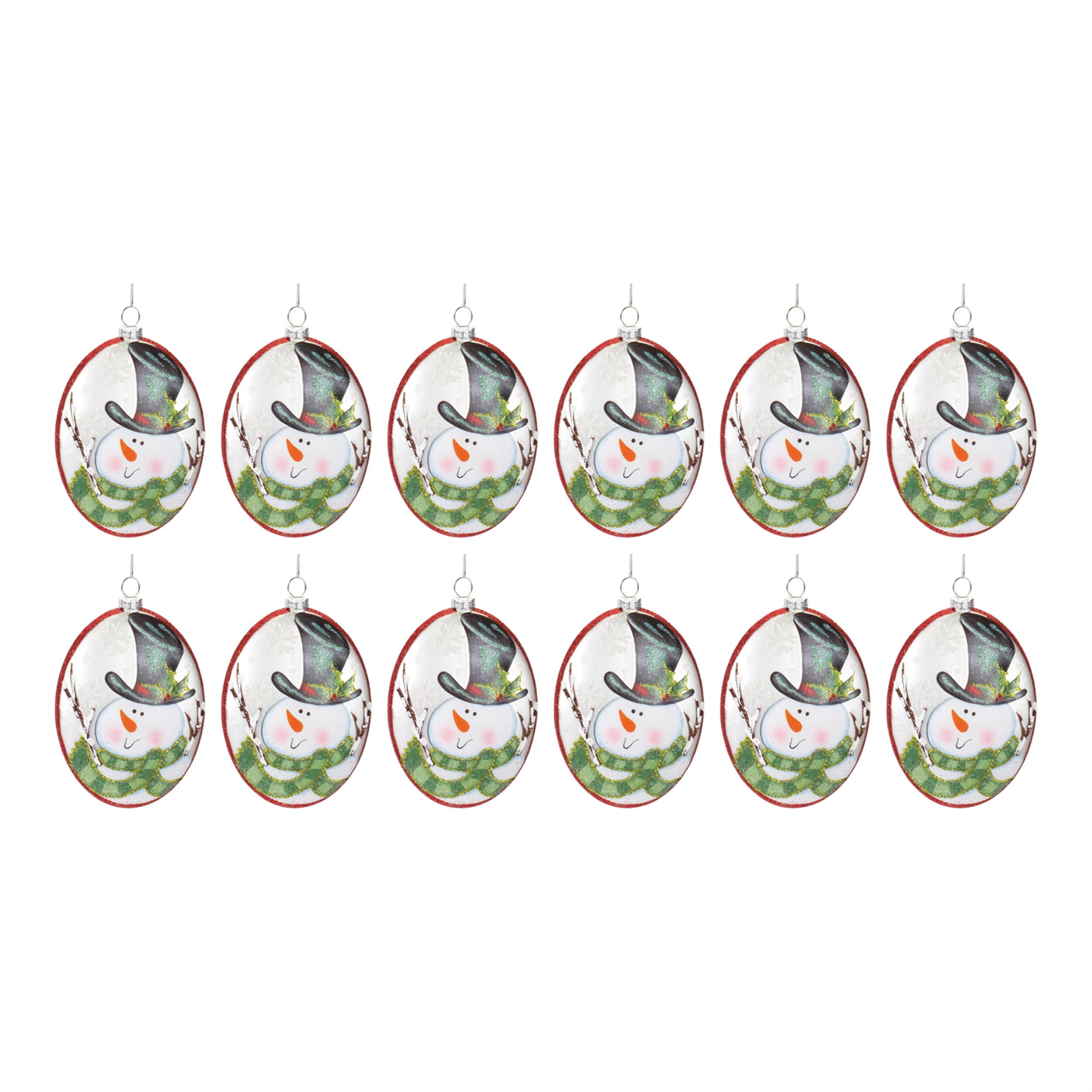 Left. BreeBe - Glass Snowman Disc Ornament (Set of 12) - Red, White, Green.