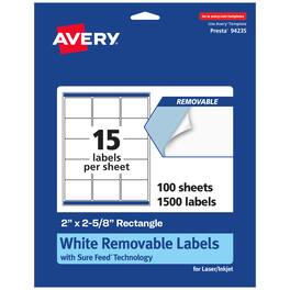 Avery - Removable Rectangle Labels, 2" x 2-5/8", 1,500ct - White
