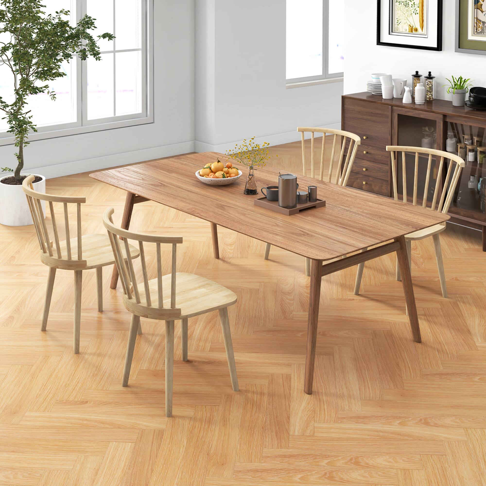 Alt View 1. Gymax - Gymax 4 PCS Dining Chair Windsor High Spindle Back Wood Kitchen Chairs w/ Rubber Wood Frame Natural - Natural.