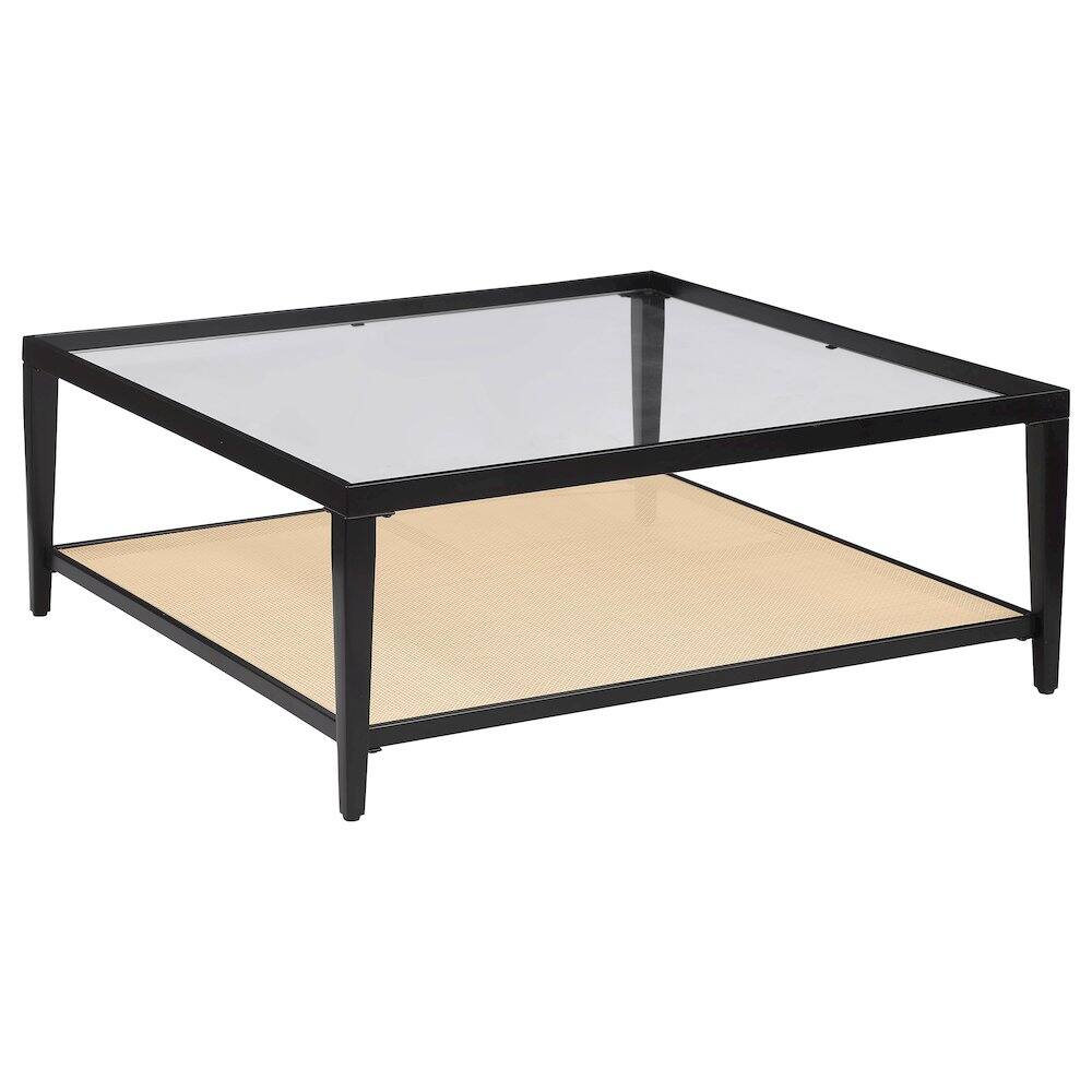 Front. Coaster Co. of America - Amherst Glass Top Metal with Cane Shelf Coffee Table Black - Black.