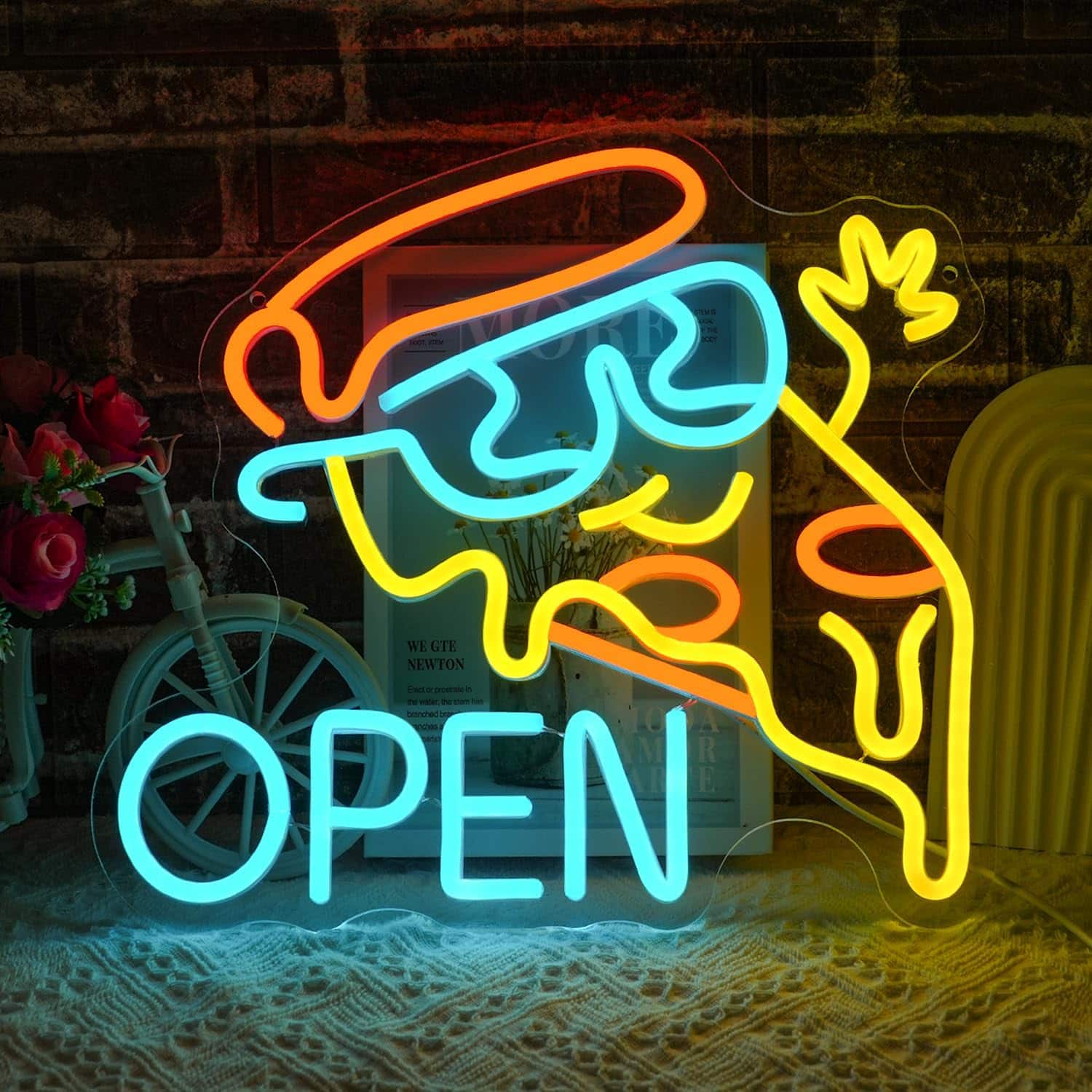 Auledio - Pizza Open Neon Sign for Wall Decor, USB Powered Pizza Neon Light, Food Light Up LED Sign for Restaurant,Kitchen,Store - multicolour