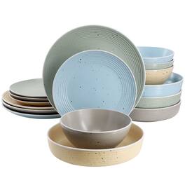 Elama - Emilia 16 Piece Assorted Double Bowl Stoneware Dinnerware Set in Speckled -Color - Multi