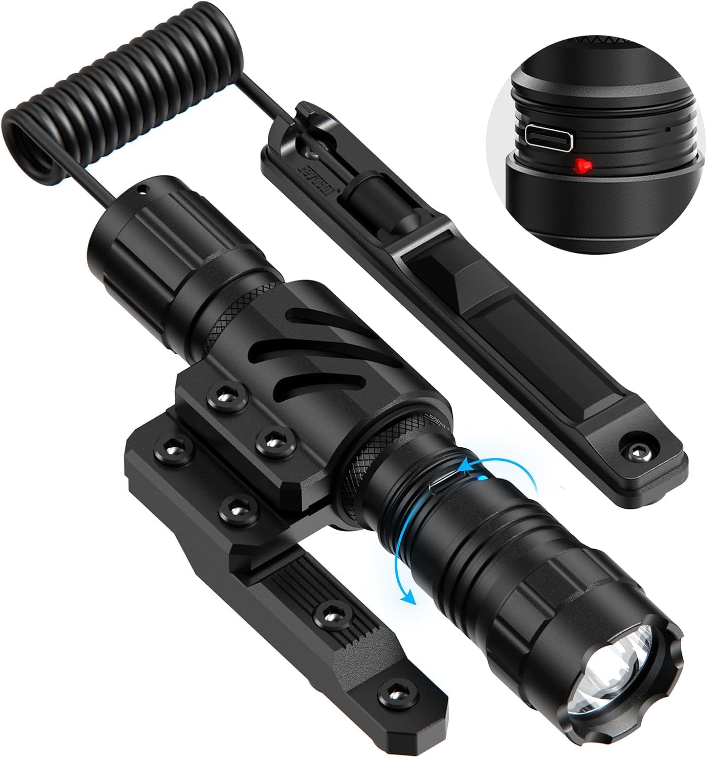 DORLUKFU - 1500 Lumen LED Tactical Flashlight IPX7 Rating Rechargeable 4 Modes Weapon Light M Lock Mount Rail Flashlight Included price history on PriceWatchPro