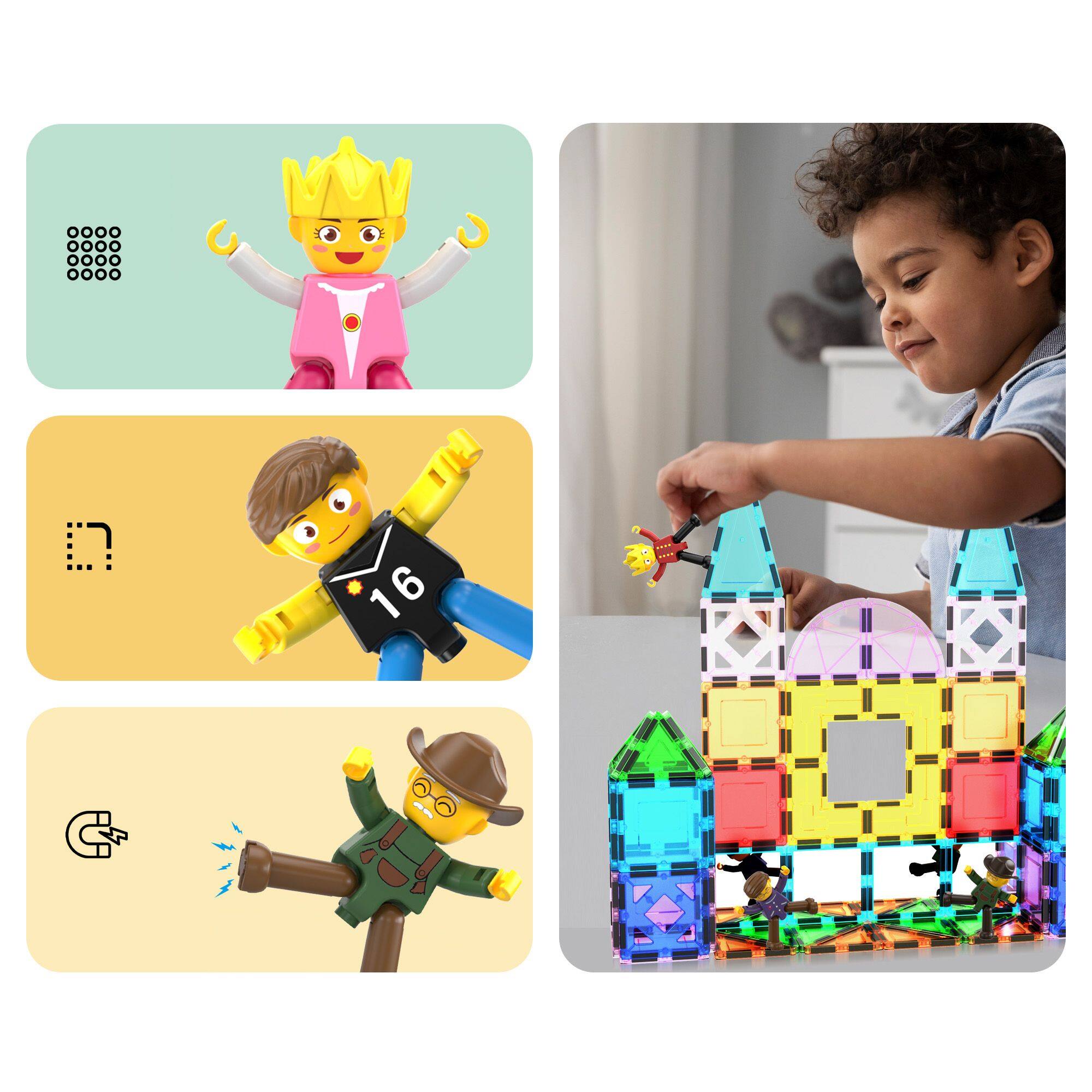 Alt View 6. PicassoTiles - PICASSO-TILES Family Character Magnetic Tile for Kids, 4PCS Construction STEM Building Blocks Educational Toy - Multicolor.