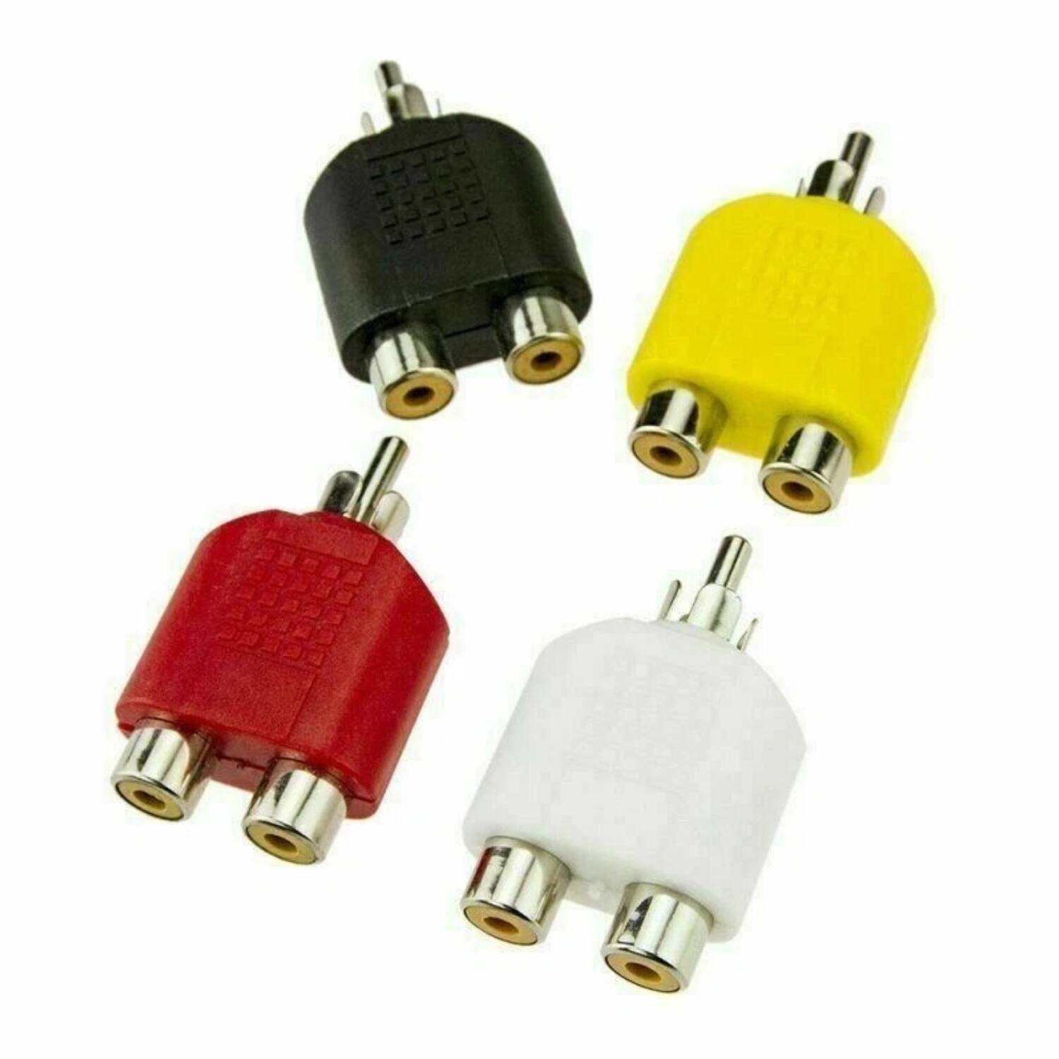 Angle. Stock Preferred - 1 Male to 2 Female RCA Y Splitter Cable Adapter 8 Pcs - Black,Red,White,Yellow.