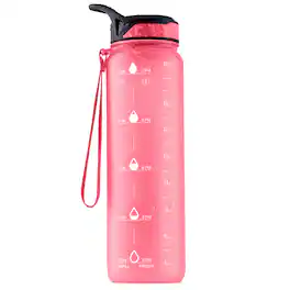 Zulay Kitchen - 32oz Water Bottle With Time Marker - Leak Proof Water Bottles With Times To Drink By Hydration Nation - Pink