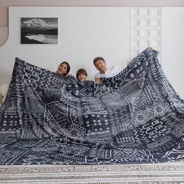 Paradigms Interiors - Oversized King Fleece Blanket Soft Cozy Warm Giant 10'x10' For Bed Sofa Couch Travel Camping California Hug - Totem Dark Grey-120"x120"