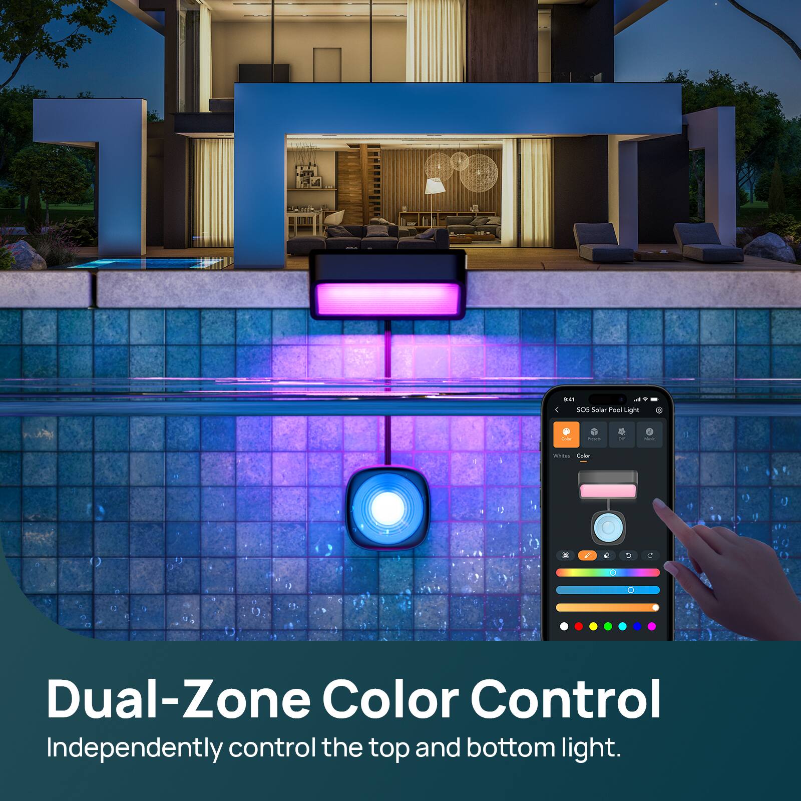 94 - > SOS Solar Punal Light - - - : Whites Catoc X Dual-Zone Color Control Independently control the top and bottom light.