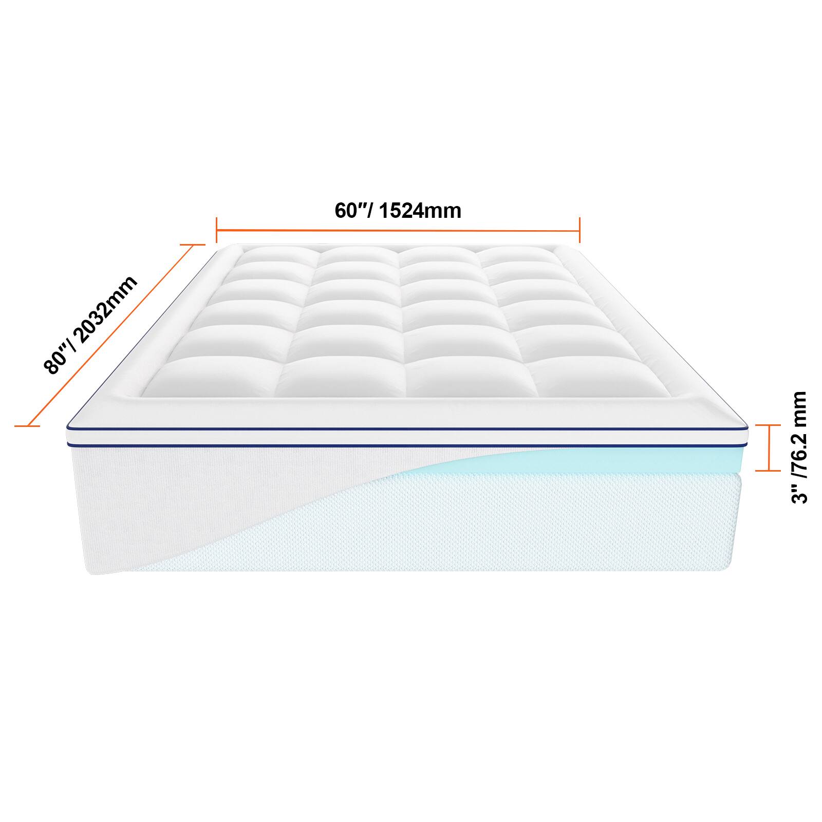 60" / 1524mm  
80" / 2032mm  
3" / 76.2mm