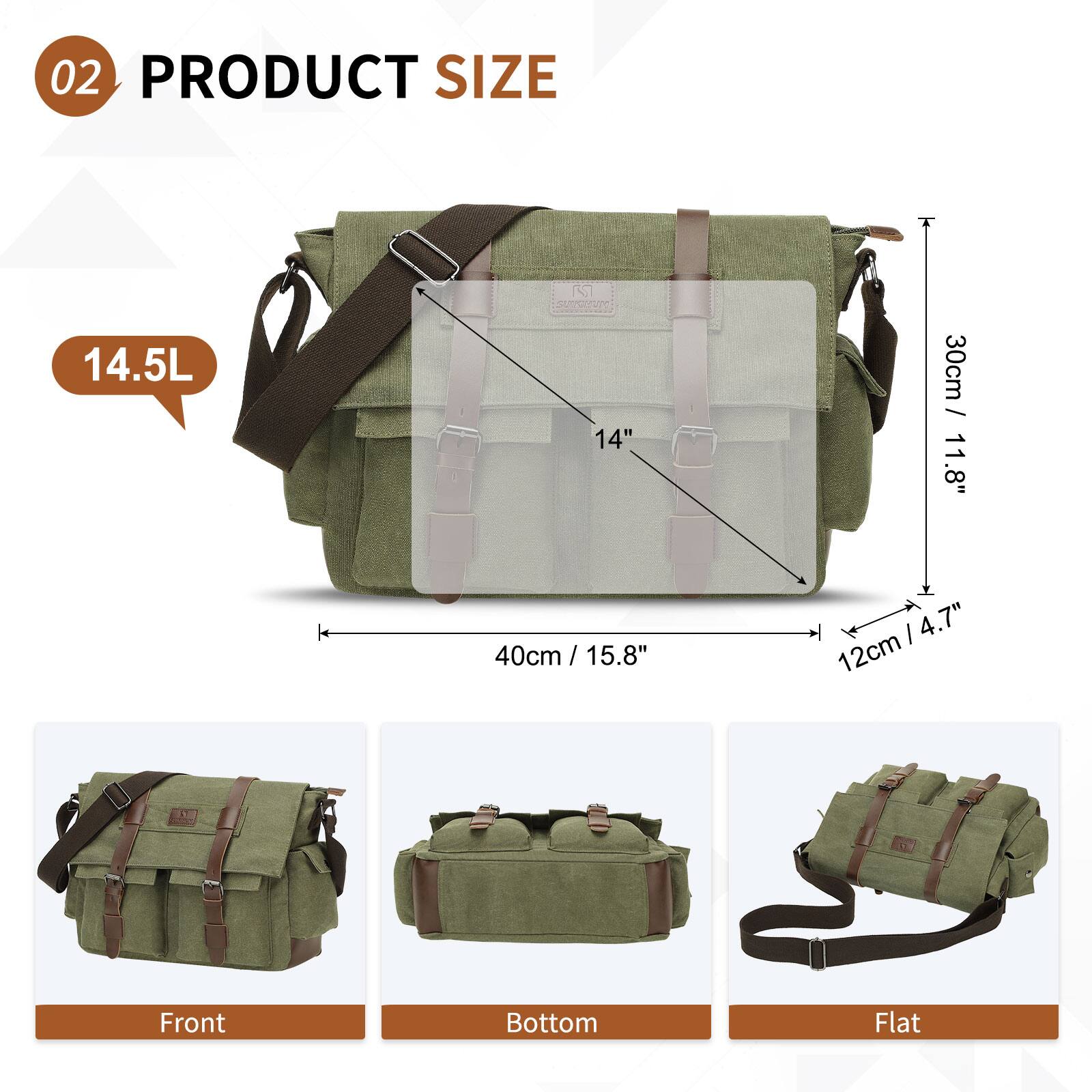 02 PRODUCT SIZE  
14.5L  
30cm / 11.8"  
40cm / 15.8"  
12cm / 4.7"  
Front Bottom Flat