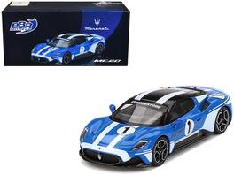 Maserati MC20 #1 Blue with White Stripes and Black Top "Maserati Performance Experience" 1/64 Diecast Model Car by BBR - Blue and White