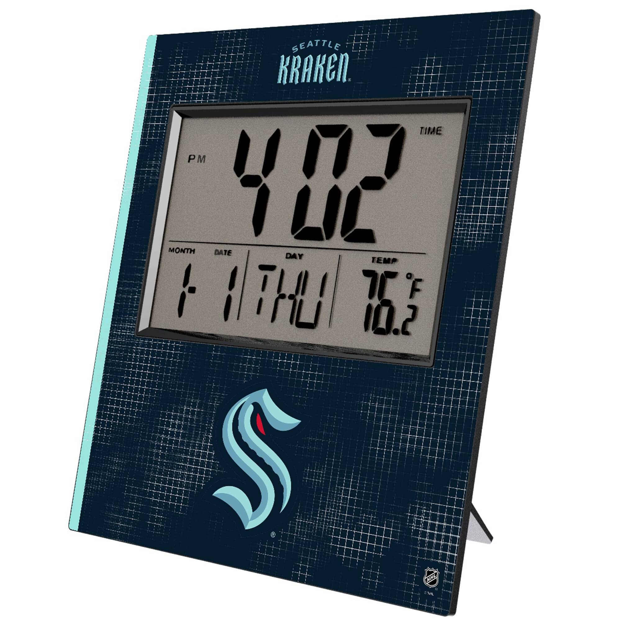 Keyscaper - Seattle Kraken Cross Hatch Digital Desk Clock - Multicolor