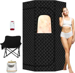 Essen Blissed - Portable Steam Sauna,Home Sauna Tent with 3L 1500W Steamer,Folding Chair,Remote Control for Spa,Gym,3'x 3'x 6.2’ - Black