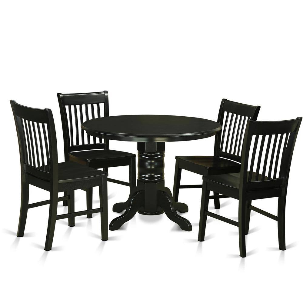 Front. East West Furniture - 3 Pc Table and Chairs set for 2-Table and 2 dinette Chairs - Black.