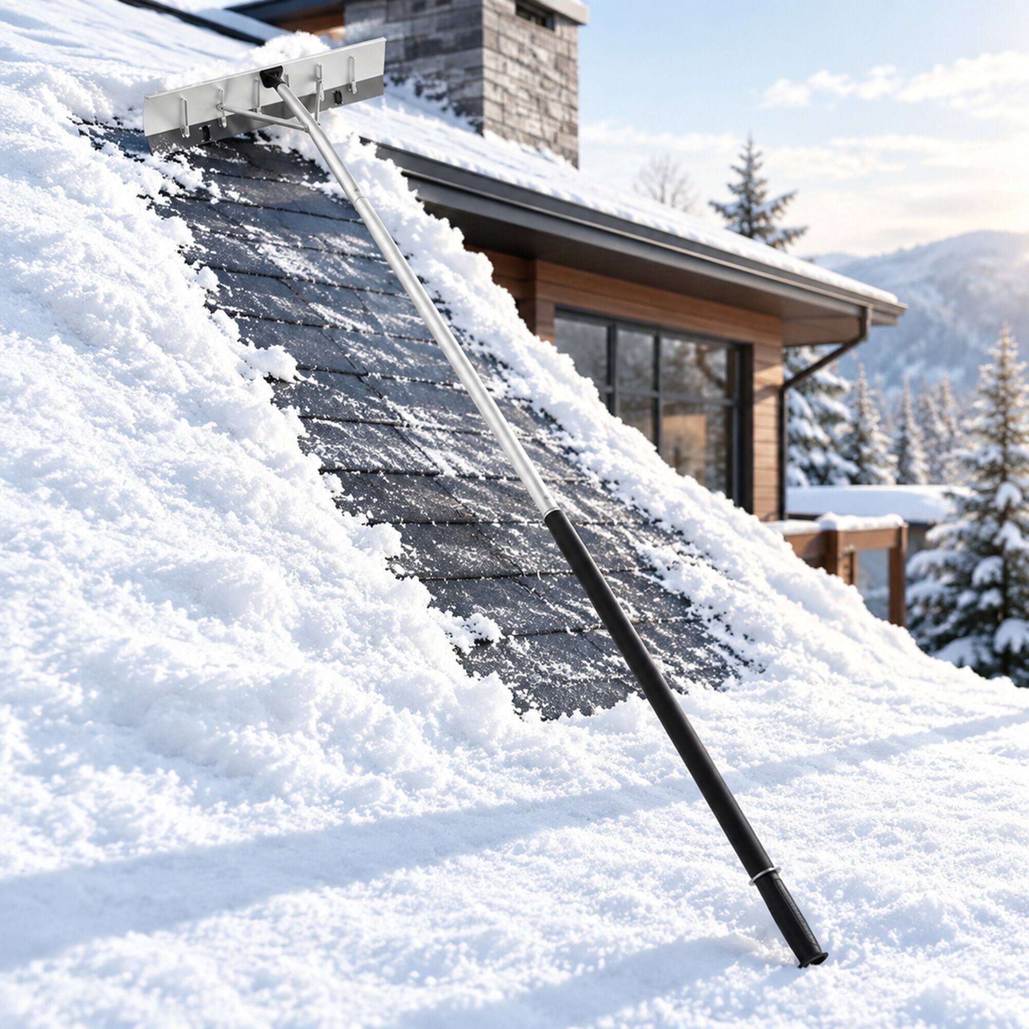 RYHNUYNE Snow Roof Rake, 26 in Aluminum Blade, 7.5 20 ft Adjustable ...