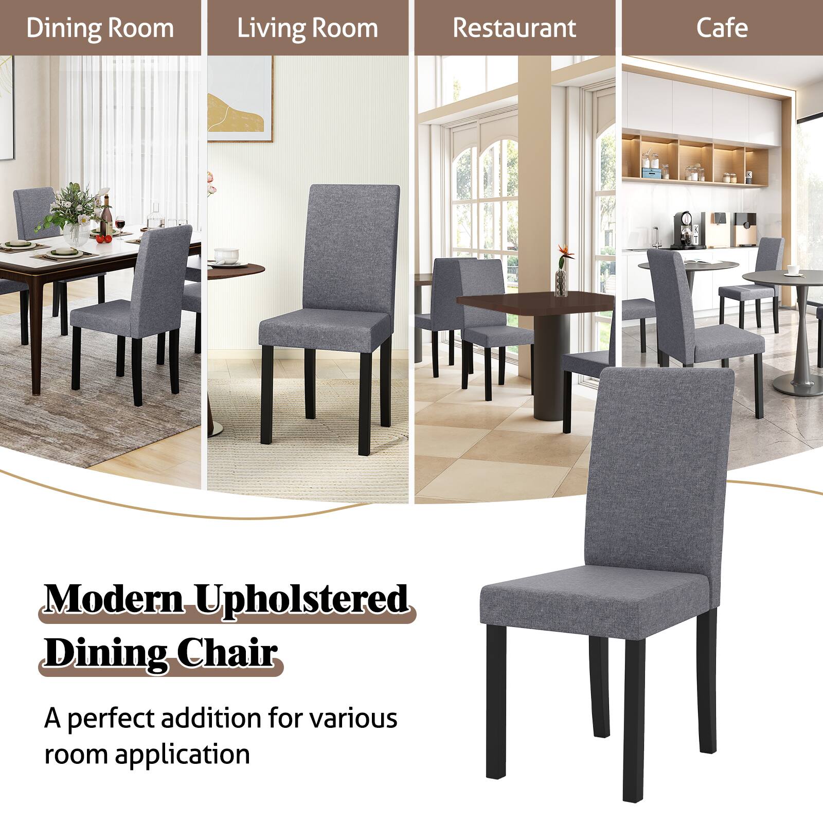 Modern Upholstered Dining Chair

A perfect addition for various room application

Dining Room  
Living Room  
Restaurant  
Cafe