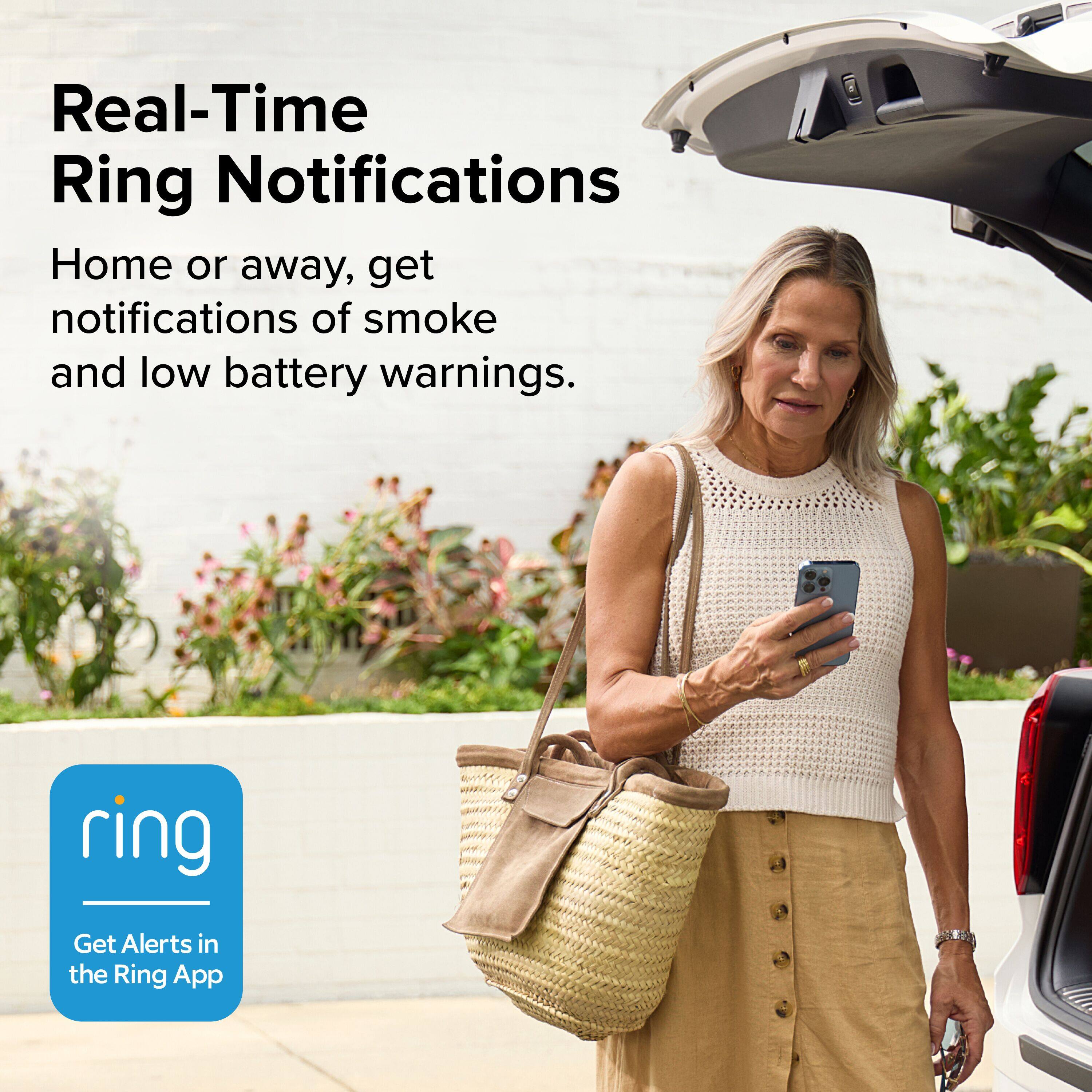 Real-Time Ring Notifications

Home or away, get notifications of smoke and low battery warnings.

Get Alerts in the Ring App