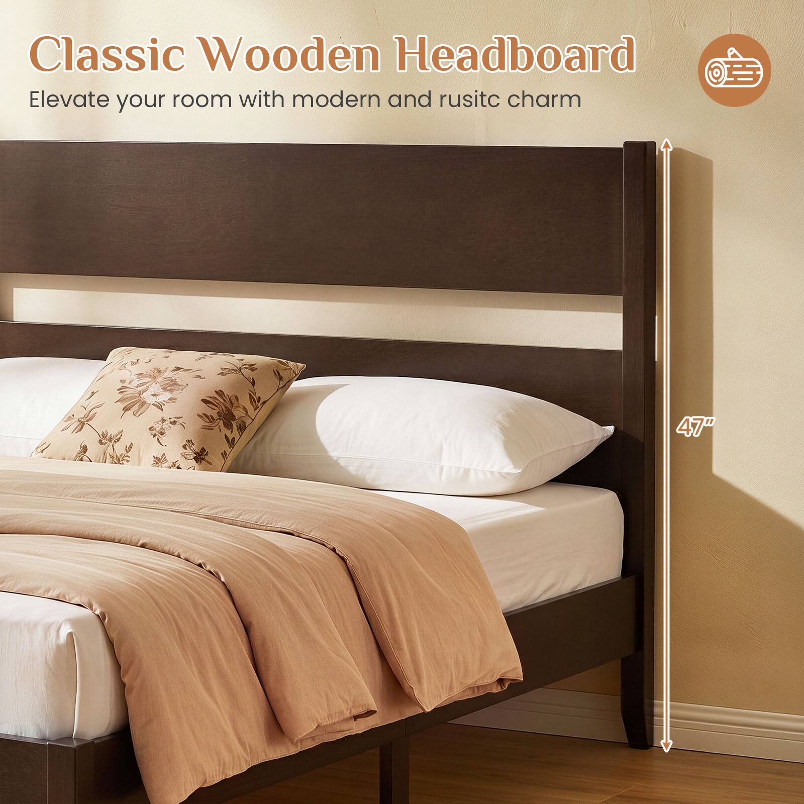 Classic Wooden Headboard  
Elevate your room with modern and rustic charm  
47"