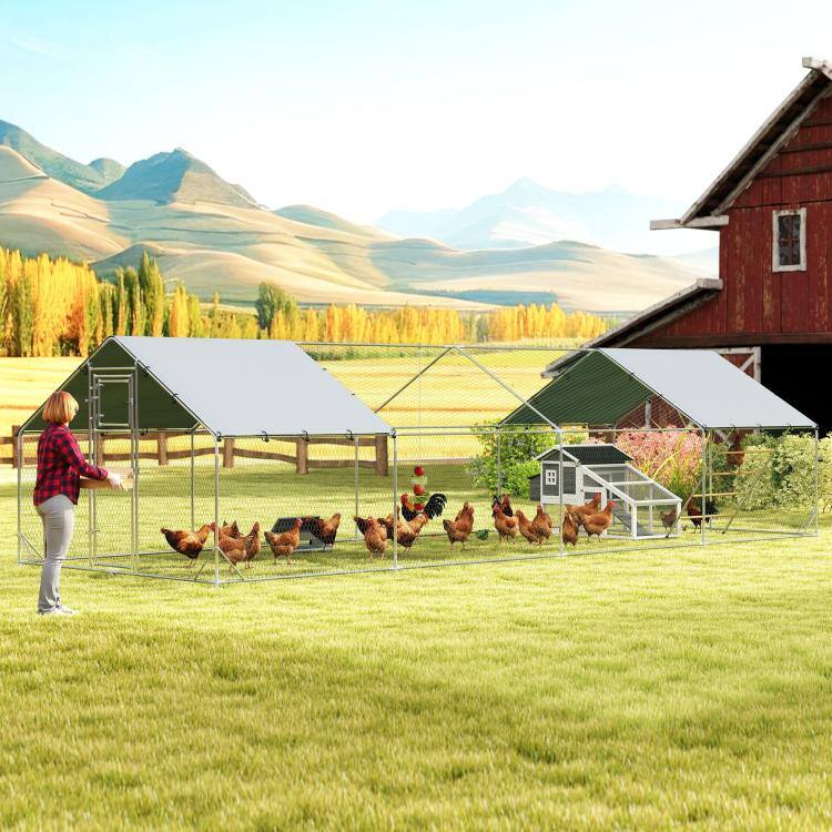 Alt View 1. PULUZ - Metal Chicken Coop, 26 feet x 10 feet x 6.4 feet Large Chicken Run with Feeding Door, Waterproof Cover, Hanging Feeder,.