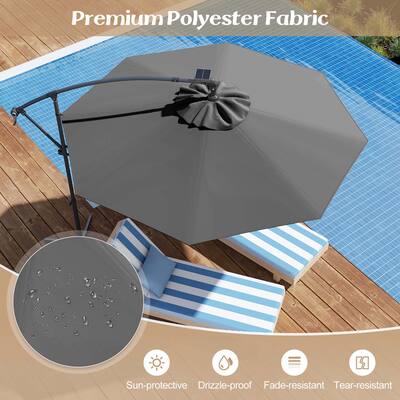 fade resistant solar patio umbrella Garvee 10' Lights Offset Umbrella, Cantilever with Easy Lift & Tilt Adjustment, 8 Ribs Sun Umbrella UV Protection, Navy Blue featuring infinite tilt and 360 rotation for customizable shade 10 Feet 360 Rotation Solar