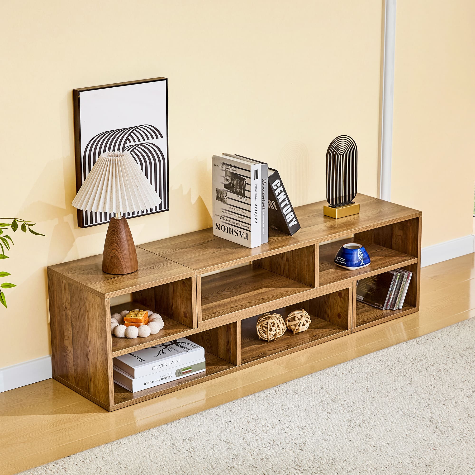 Loheer - Loheer- Modular Extendable TV Stand Rustic Media Console Open Storage for Living Room 0.98x1.12 Ft - Wood price history on PriceWatchPro