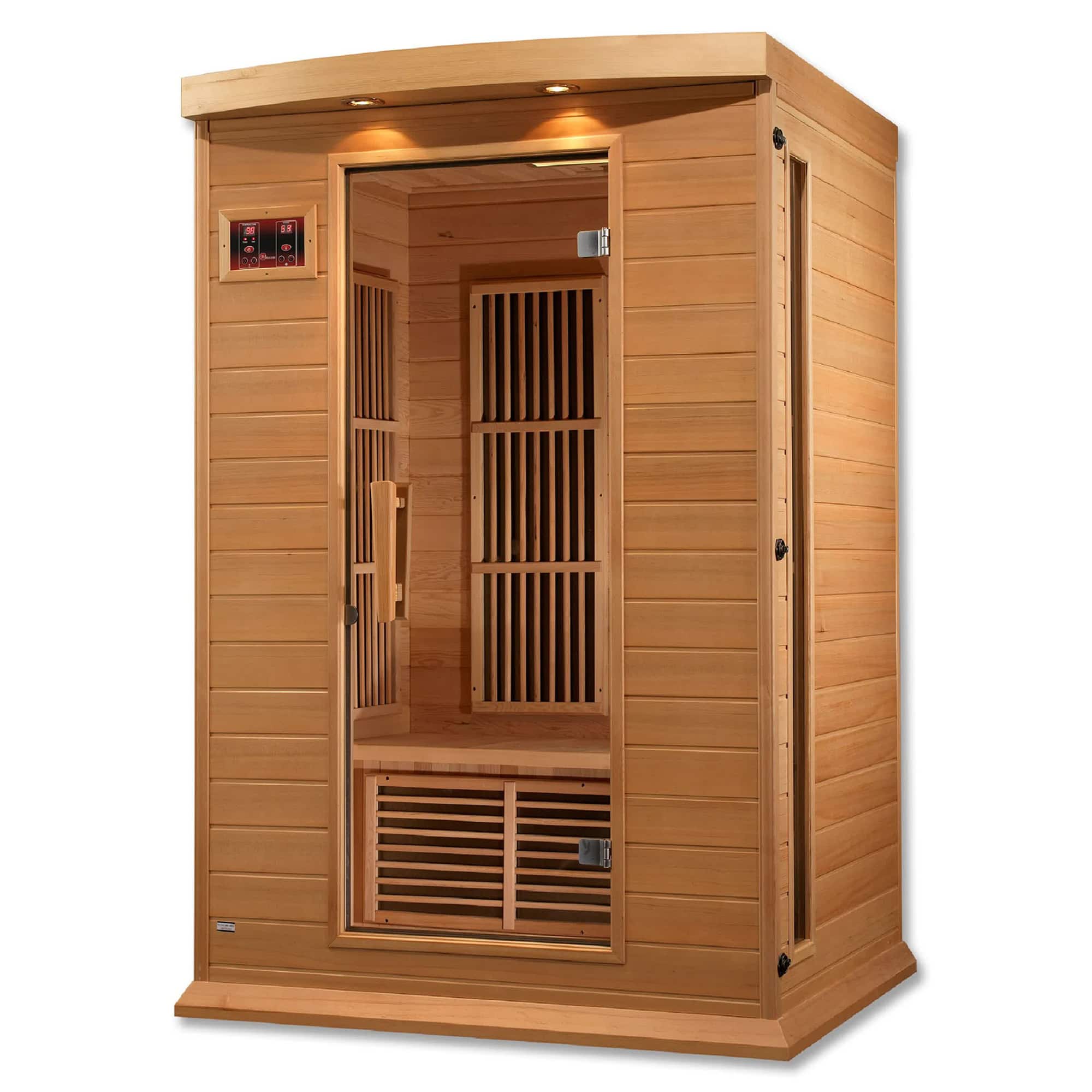Front. Dynamic Saunas - Dynamic Saunas Toulouse 2 Person Infrared Sauna w/Speakers, Canadian Hemlock - Natural Finish.