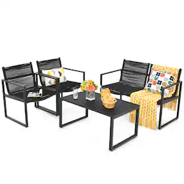 Costway - 4PCS Patio Furniture Conversation Set Sofa Loveseat Armrest Garden Deck - Black,Brown
