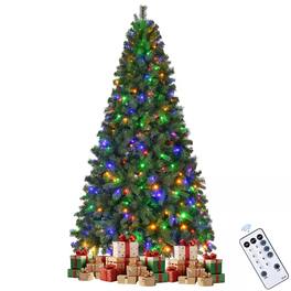 SKONYON - 7.5ft Pre-Lit Artificial Christmas Tree with 400 Multicolor LED Lights and 1405 Branch Tips - Green