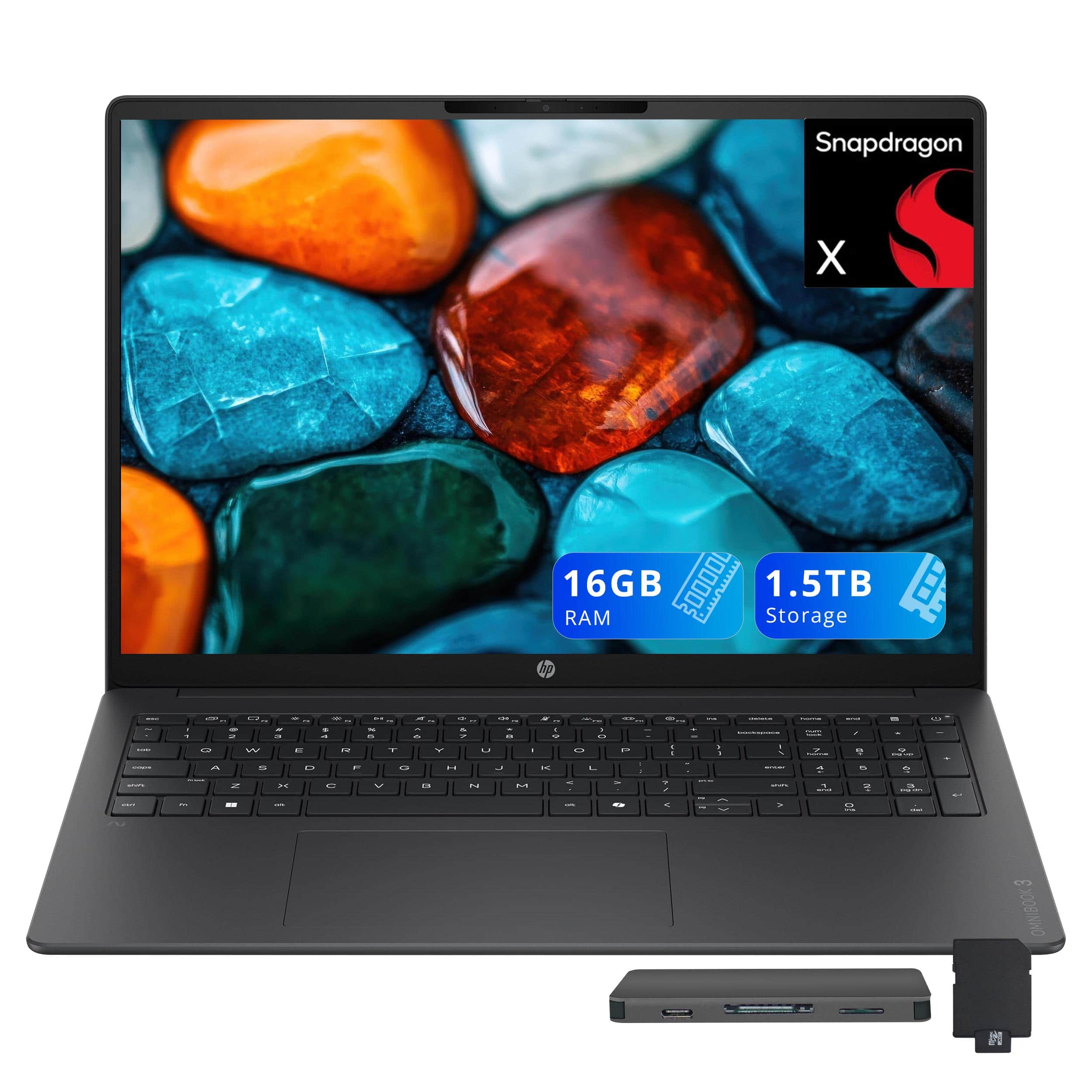 HP - OmniBook 3 16" 2K Copilot+ PC Laptop,Snapdragon X X1-26-100,16GB RAM,512GB SSD+1TB Dock,Backlit,Win 11 - Mica Silver