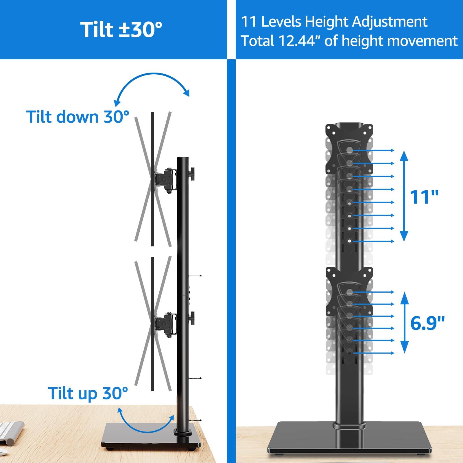 Tilt ±30°

Tilt down 30°

Tilt up 30°

11 Levels Height Adjustment
Total 12.44" of height movement

11"

6.9"