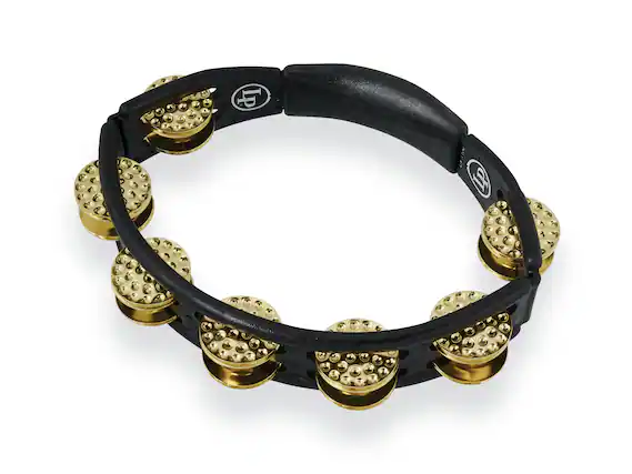 Front. Latin Percussion - Cyclops Handheld Tambourine Dimpled, Brass.