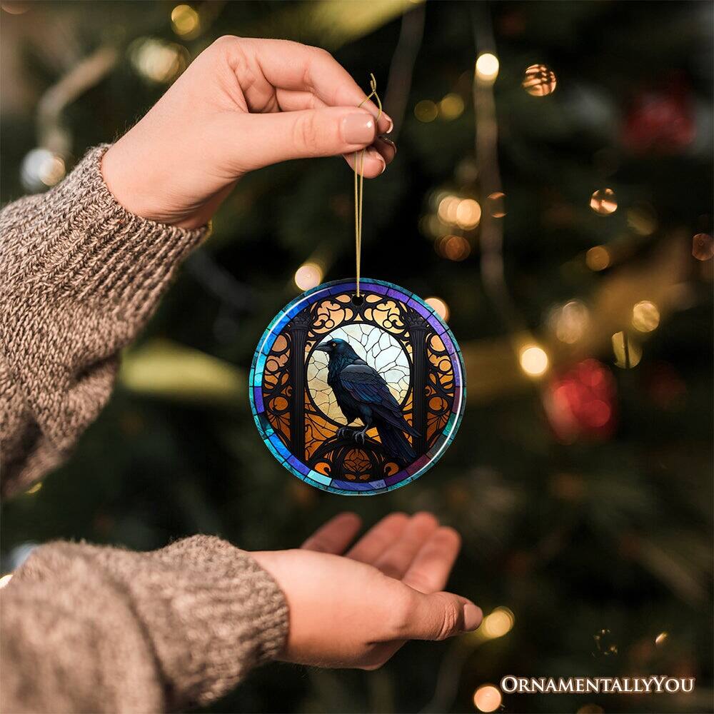 Alt View 1. OrnamentallyYou - Stained Glass Creepy Dark Raven Ornament Horror and Elegance - Multi-colored.