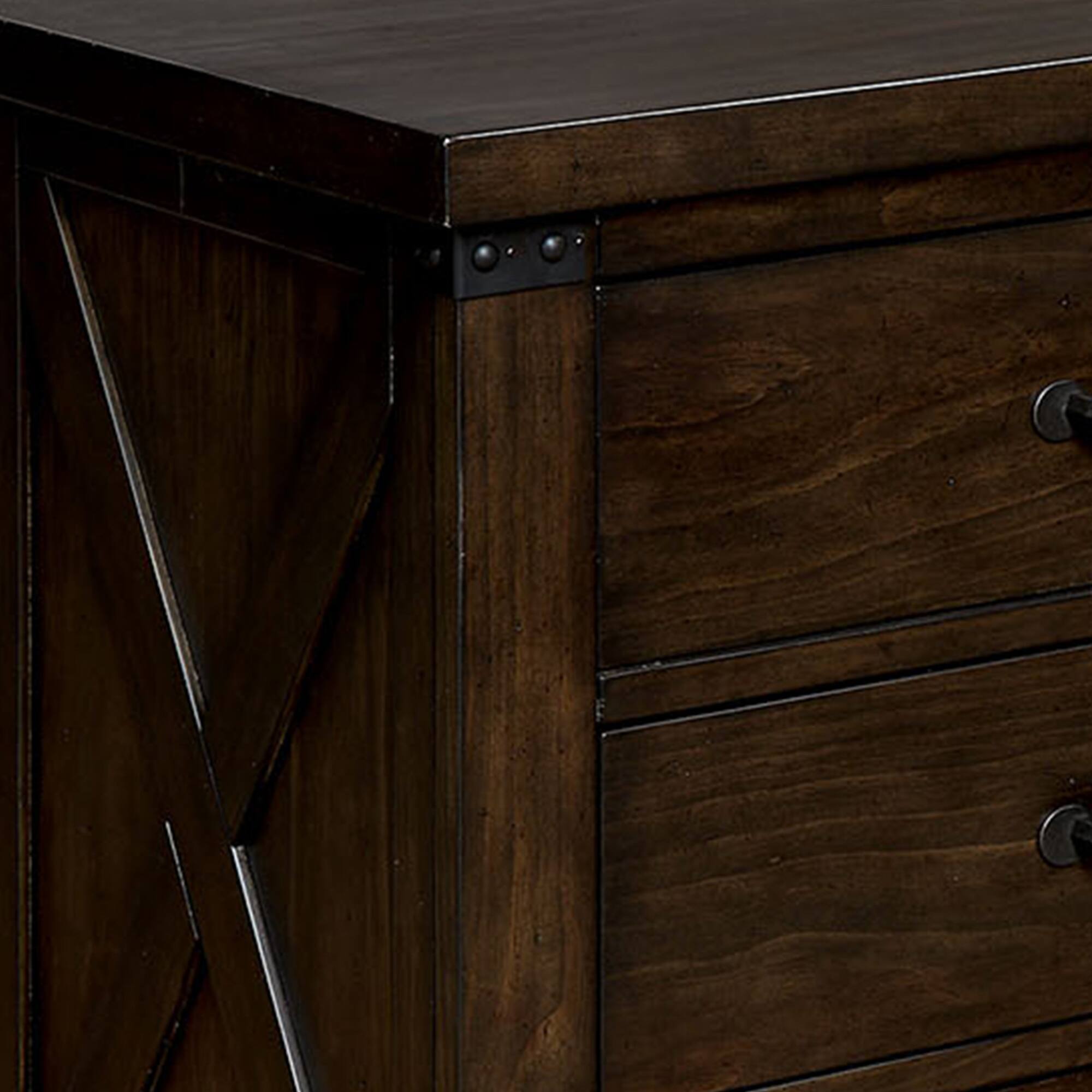 Alt View 1. Manhattan Lane - Three Drawer Nightstand with Metal Handle And Crossed Planked Side Panels - Brown.