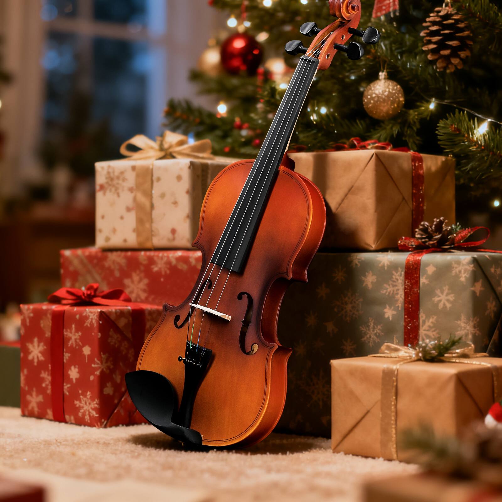 Angle. Winado - New 4/4 Full Size Natural Color Acoustic Violin w/ Case Bow Rosin.