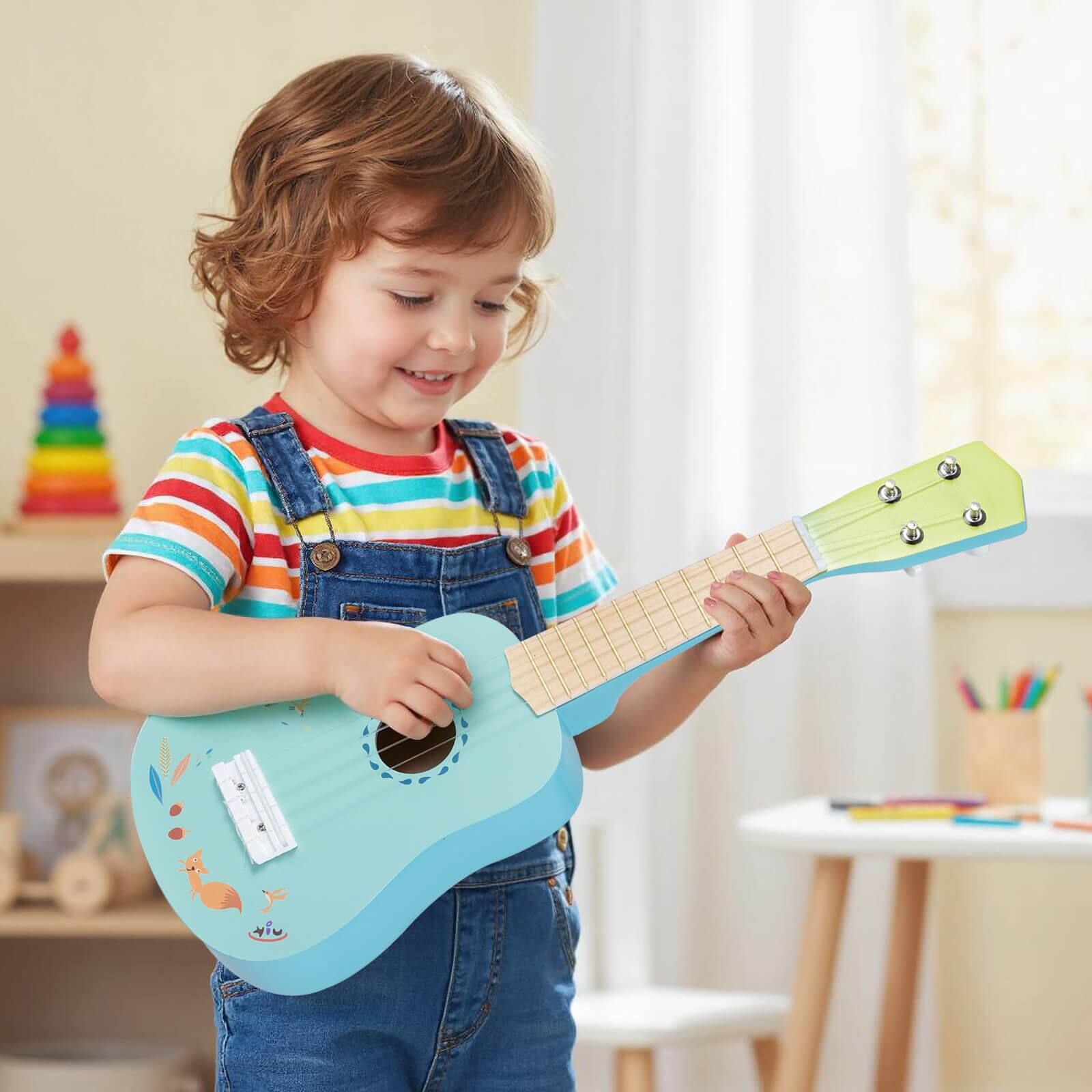 Alt View 3. Costway - Costway 21 Inch Ukulele Guitar for Kids, 4 Strings Mini Ukulele with Basswood Body for 3+ Years Old - Light Blue.