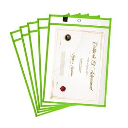 Unique Bargains - 5pcs Job Ticket Holders 14x10 Inch Dry Erase Reusable Clear Plastic Sleeves for Invoice Office Shop Organization - Grass Green