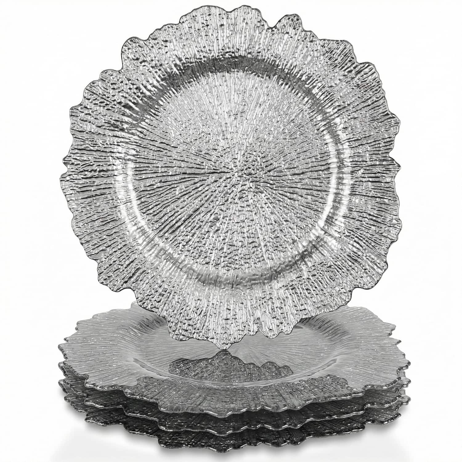 American Atelier - Reef Glass 13" Charger Plate 4-Piece Set - Silver