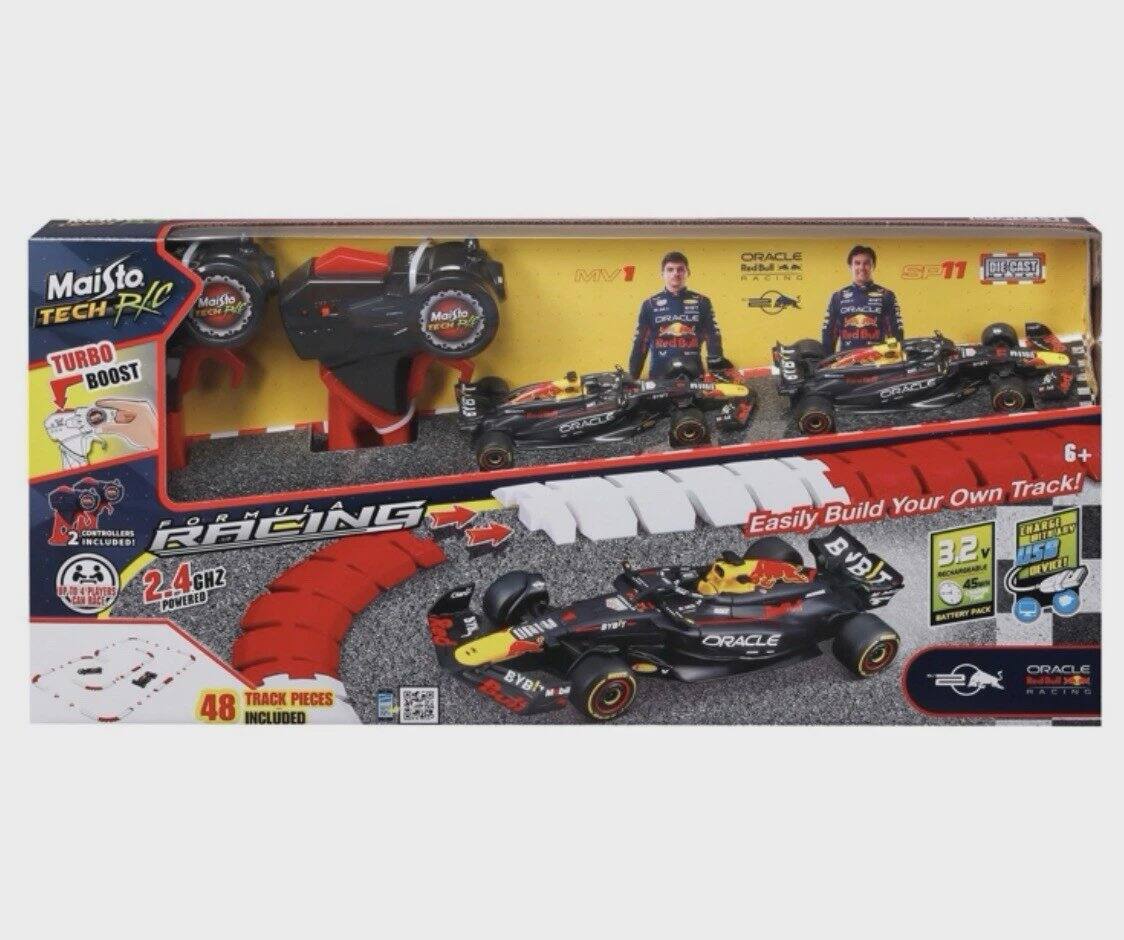 Maisto TECH R/C  
TURBO BOOST  
FORMULA RACING  
2.4GHZ  
48 TRACK PIECES INCLUDED  
Easily Build Your Own Track!  
3.2V USB RECHARGEABLE BATTERY PACK  
ORACLE Red Bull Racing  
MV1 SP11  
6+  
BYB!  
ORACLE  
DIECAST  
CHARGING STATION  
INCLUDES REMOTE CONTROL