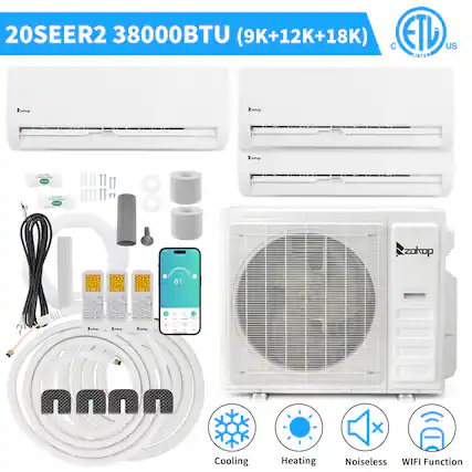 20SEER2 38000BTU (9K+12K+18K)
CE TL US LISTED
Cooling Heating Noiseless WIFI Function